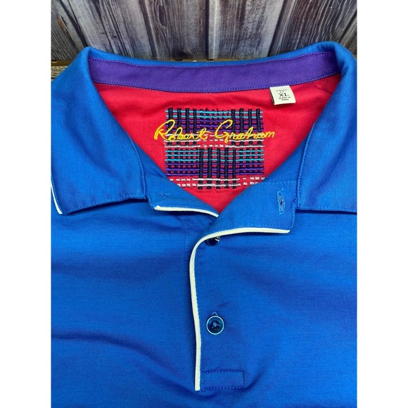 Robert Graham Polo Shirt Mens XL Blue Solid Classic Fit Cotton Short Sleeve - Picture 2 of 6